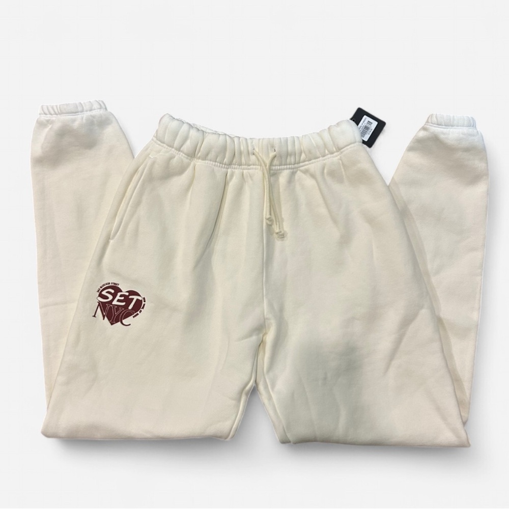 Set Active NY Merch New York Exclusive White Sweatpants Joggers NWT Size S